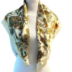 Vintage‎ Floral Chain Scarf Womens Cottage Grandma Retro 34” Square